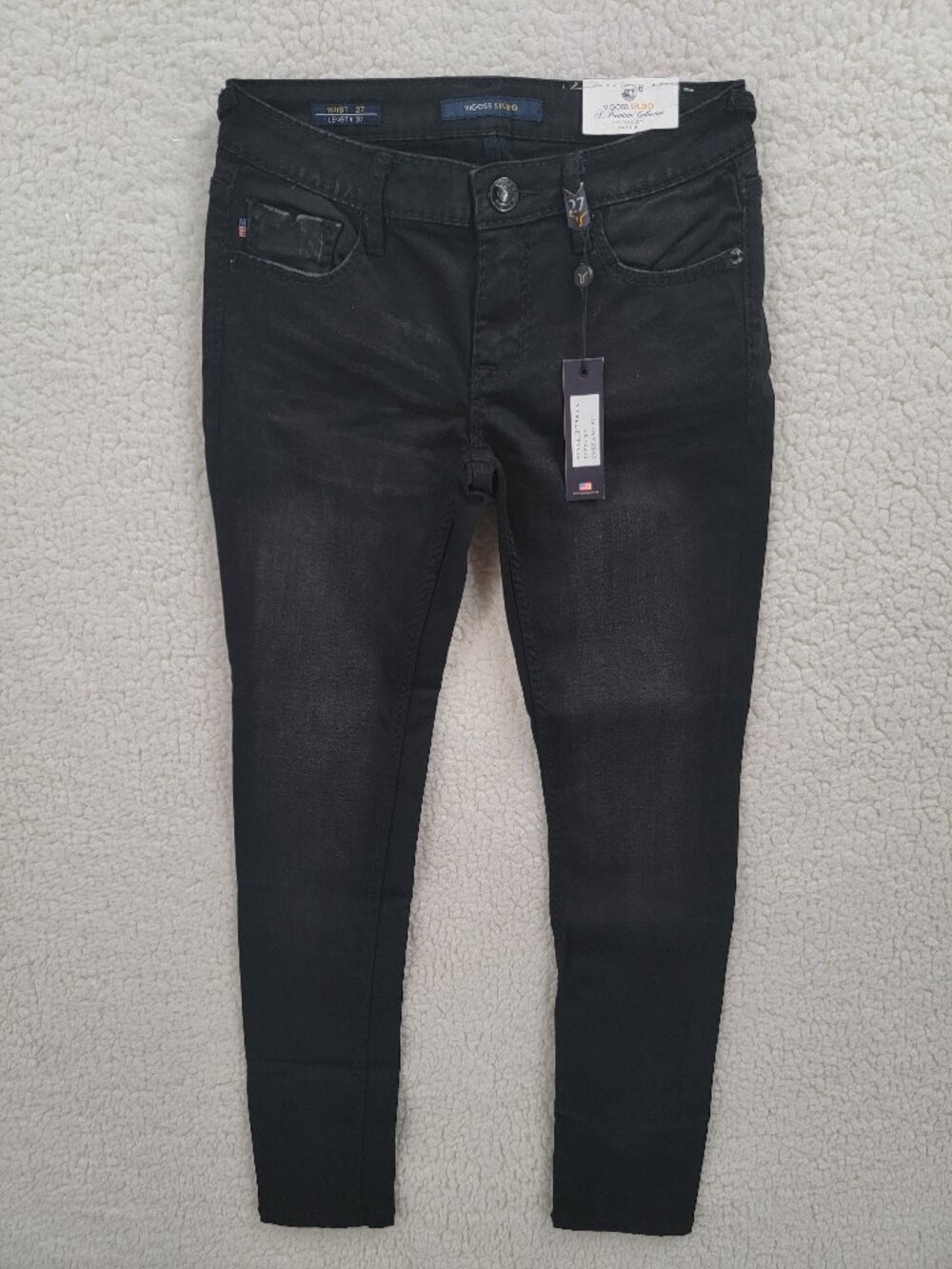 Vigoss Studio Women’s Skinny Jeans Black Washed Finish Size 27x31 NWT